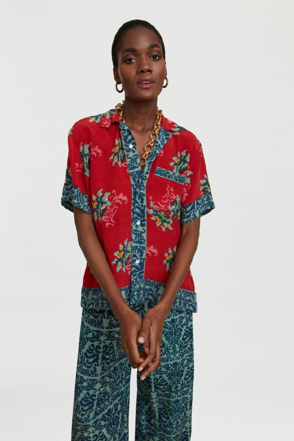 Lisa Corti camicia foulard tangeri flower coral