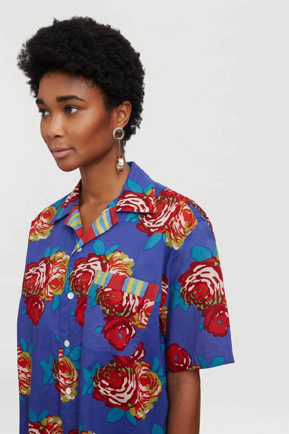 Lisa Corti Camicia Hawaian Bold Rose Cobalt