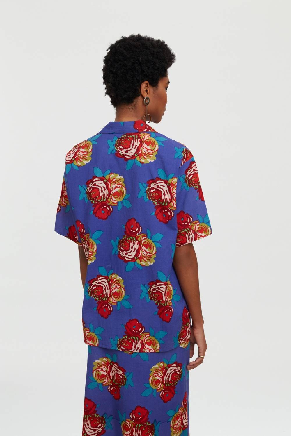 Lisa Corti Camicia Hawaian Bold Rose Cobalt