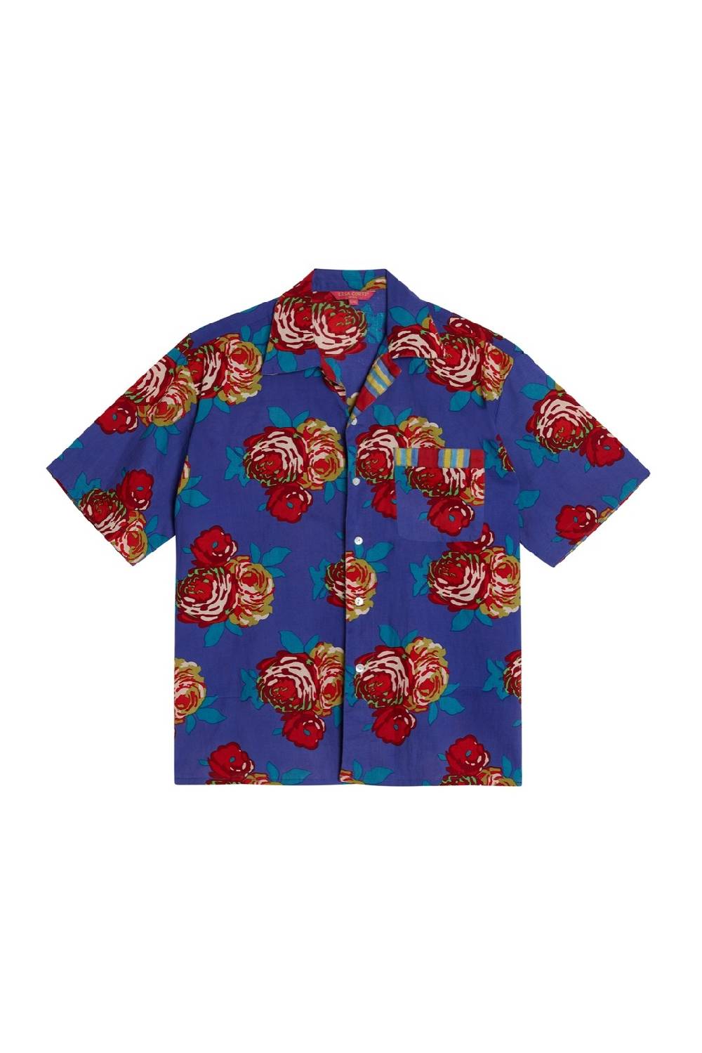 Lisa Corti Camicia Hawaian Bold Rose Cobalt