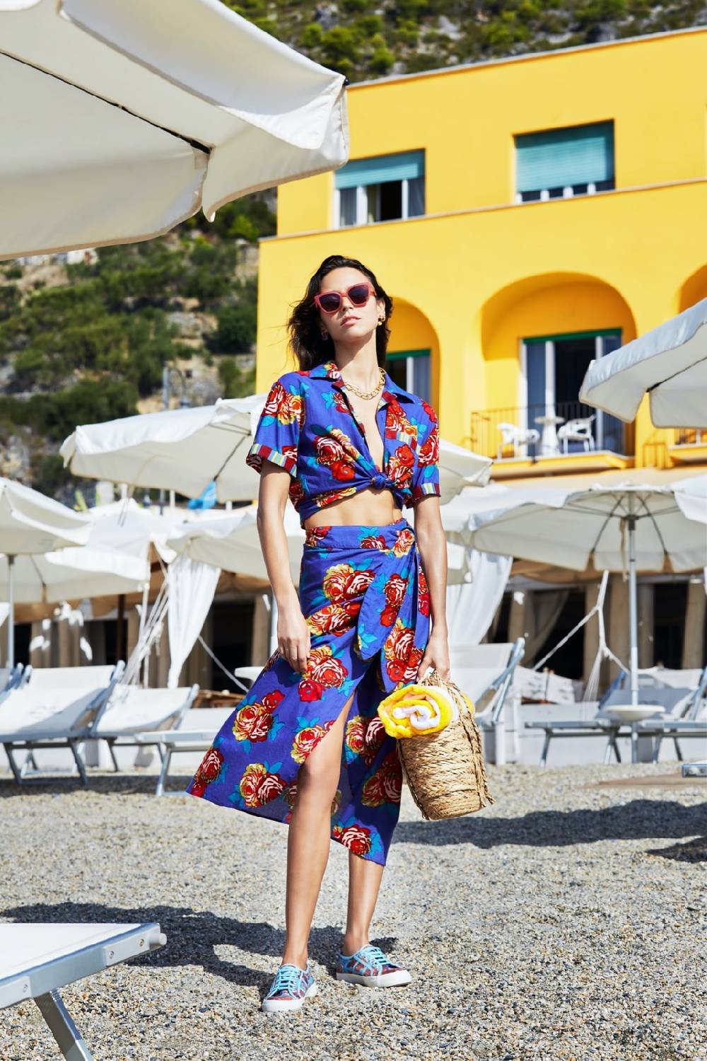 Lisa Corti Camicia Hawaian Bold Rose Cobalt