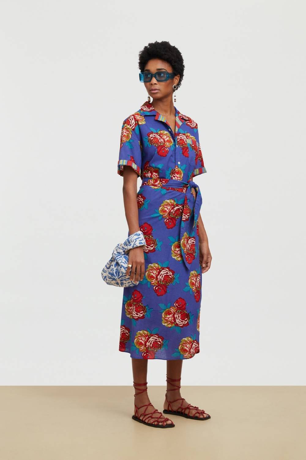 Lisa Corti Camicia Hawaian Bold Rose Cobalt