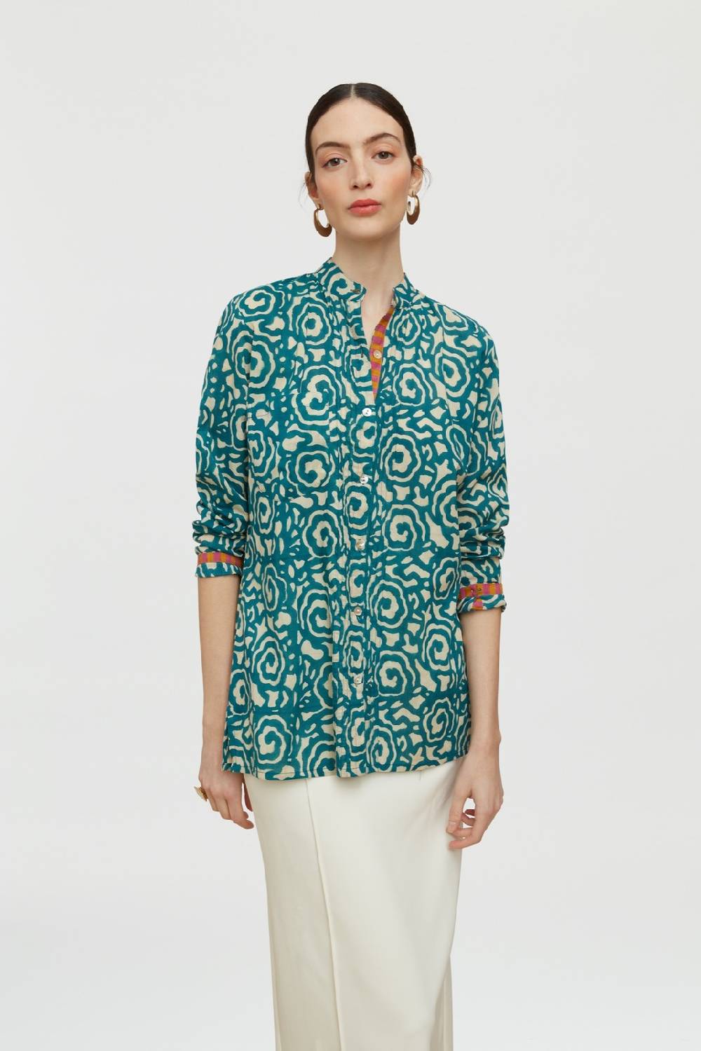 Lisa Corti camicia rashmi spiral peacock natural