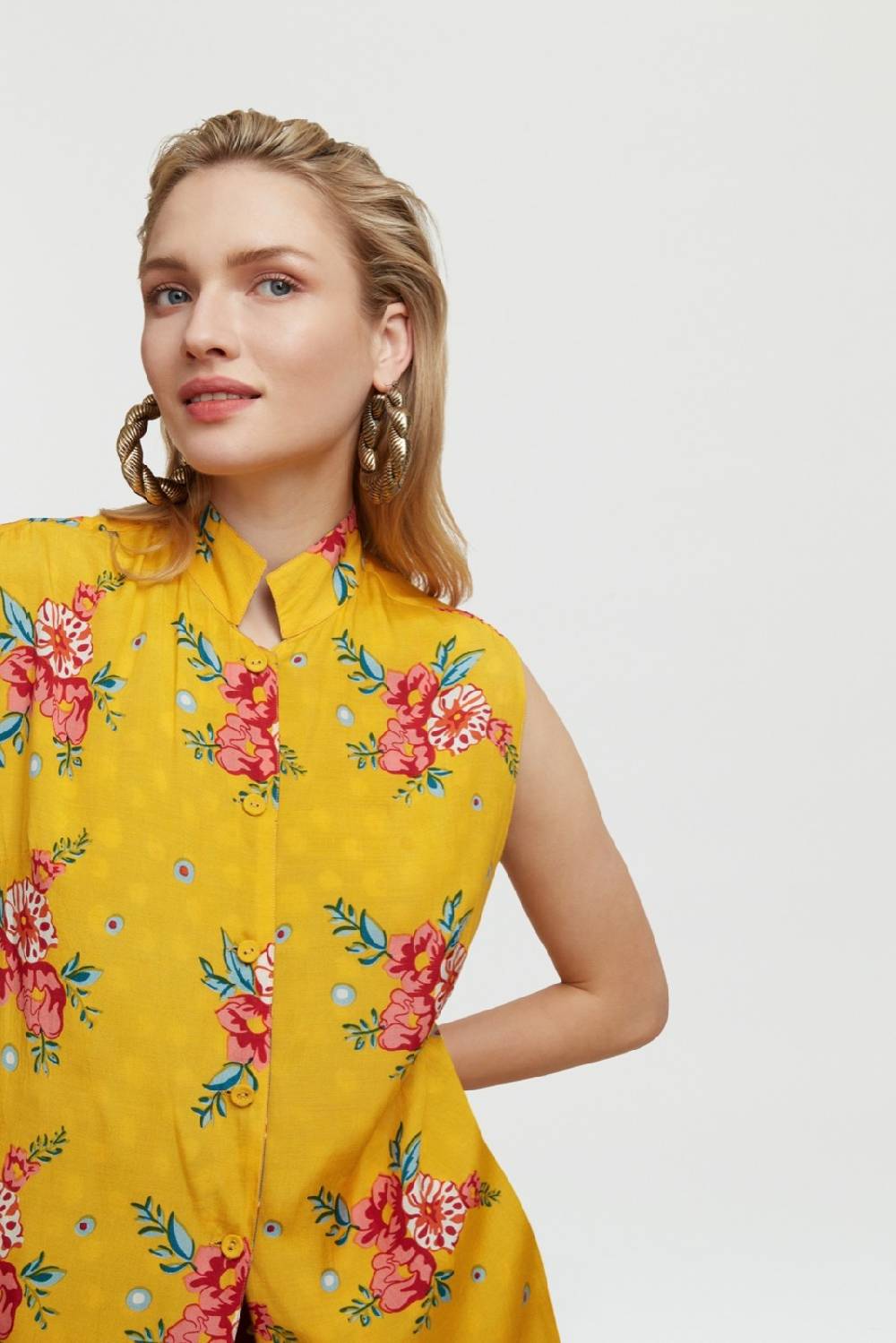 Lisa Corti Gilet Lungo Myanmar Bukhara Flower Gold