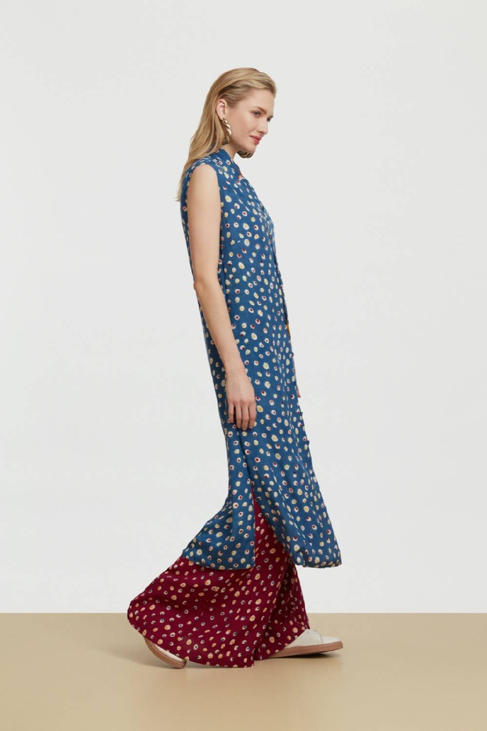 Lisa Corti Gilet Lungo Myanmar Bukhara Flower Gold