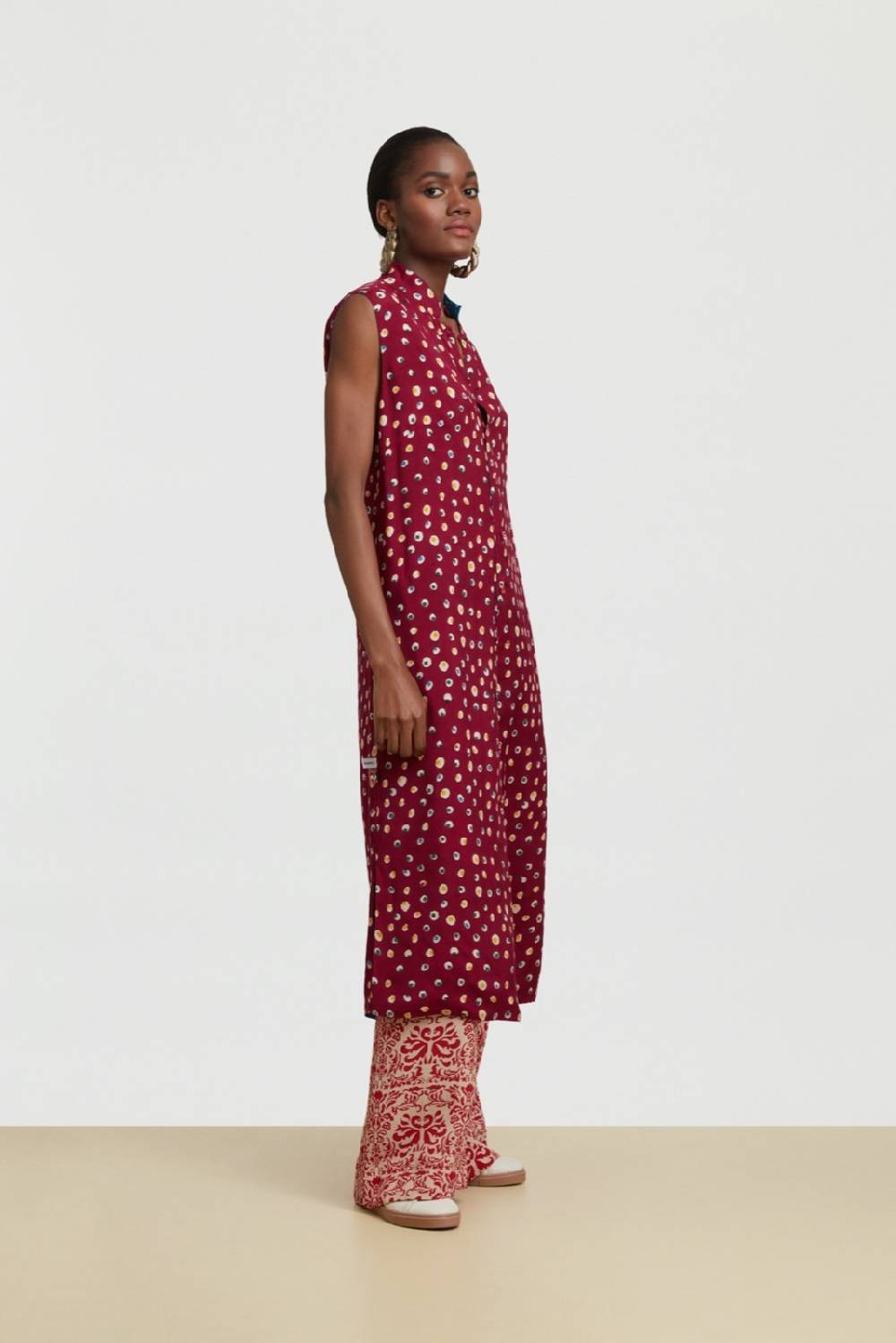 Lisa Corti Gilet Lungo Myanmar Bukhara Flower Teal