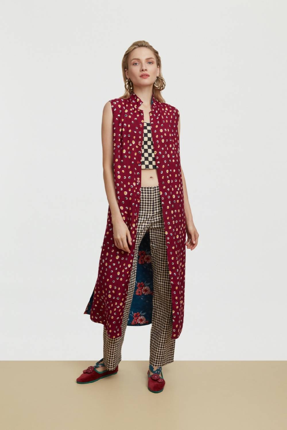 Lisa Corti Gilet Lungo Myanmar Bukhara Flower Teal