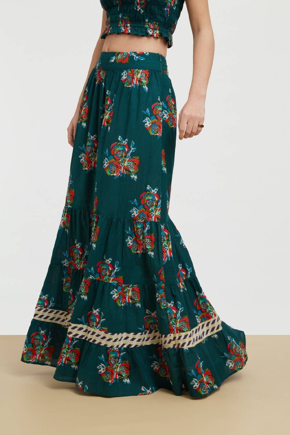 Lisa Corti Gonna Lehenga Cubist Rose Peacock