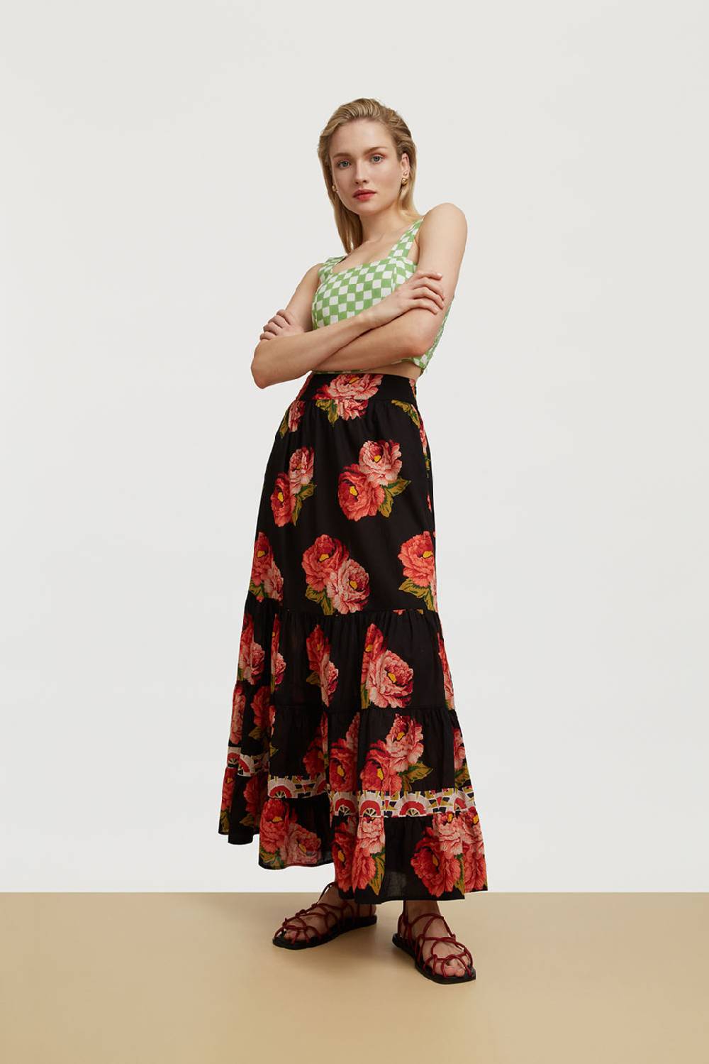 Lisa Corti gonna lehenga folk rose black