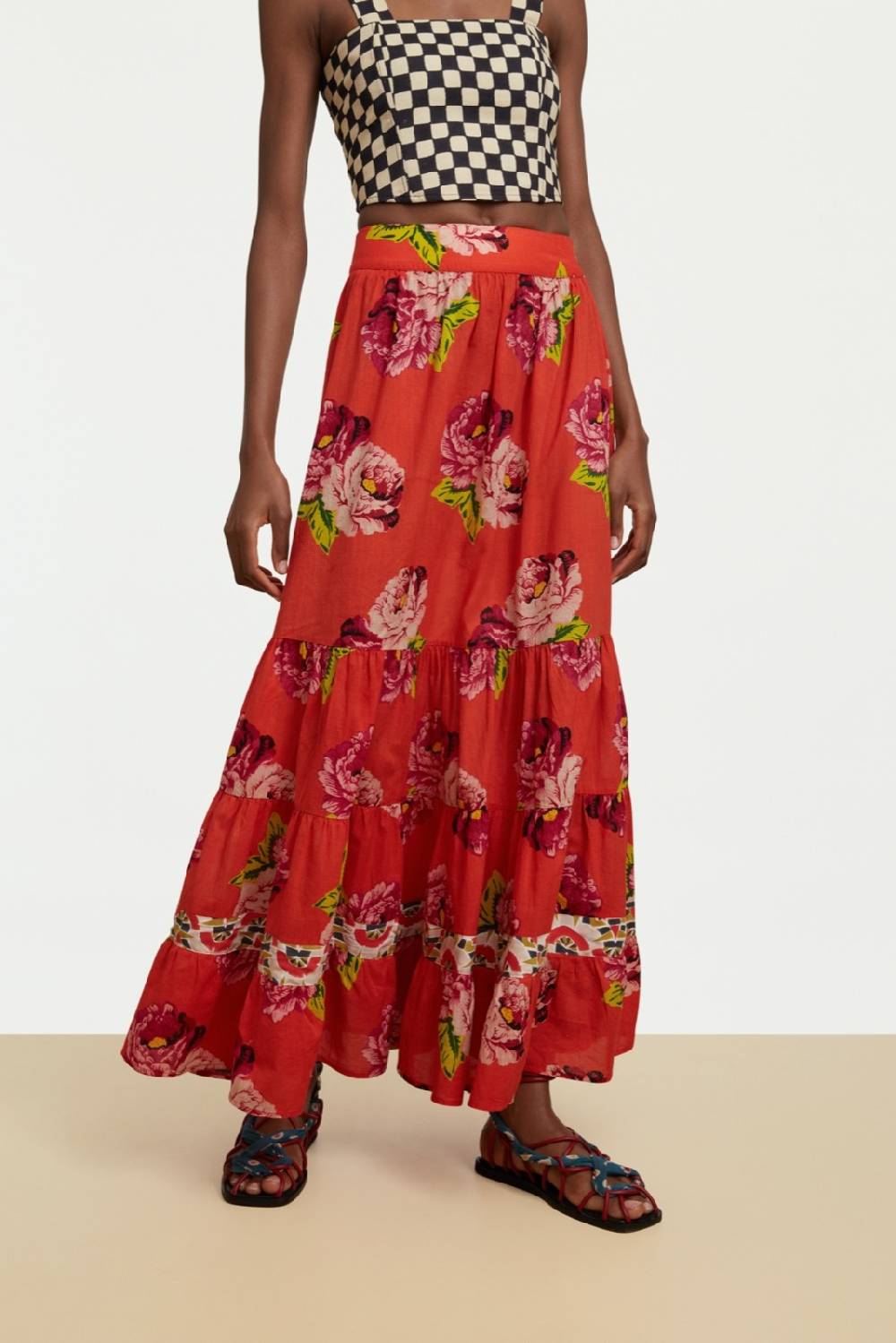 Lisa Corti gonna lehenga folk rose coral