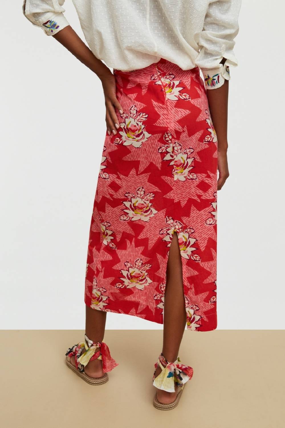 Lisa Corti Gonna Tubino Star Flower Red