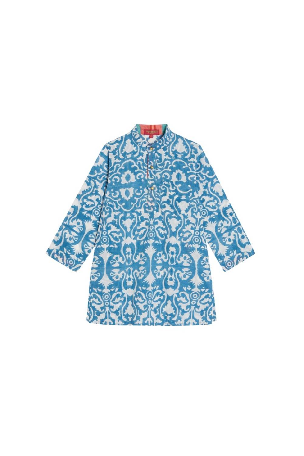 Lisa Corti kurta bambino damask design white blue