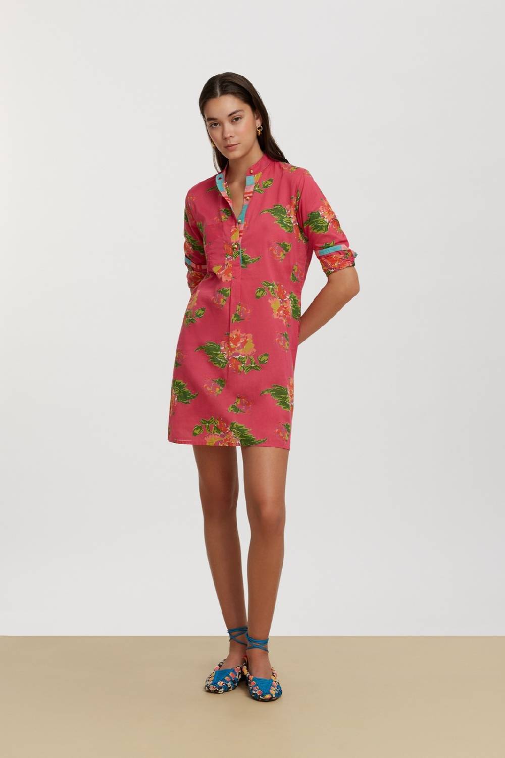Lisa Corti kurta corta azhar flower fuxia