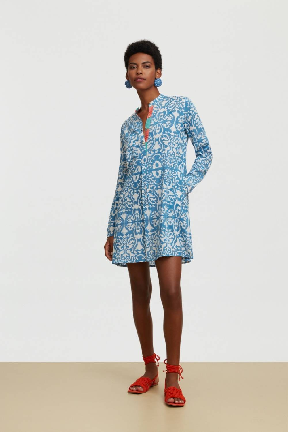 Lisa Corti kurta corta damask design white blue