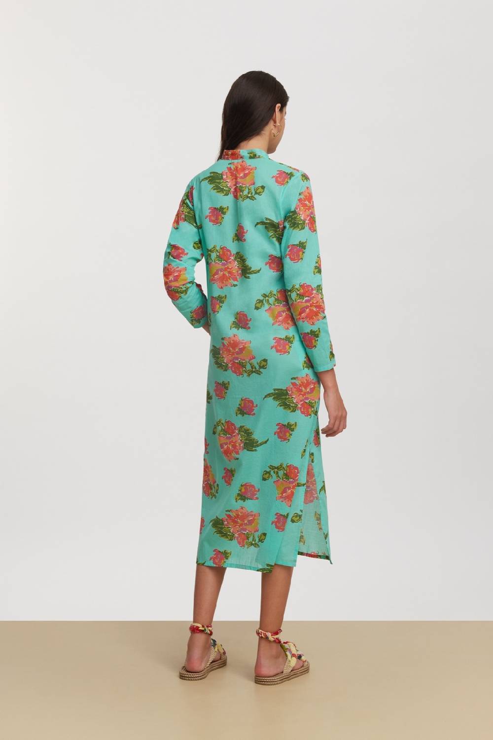 Lisa Corti Kurta Lunga Aperta Azhar Flower Aqua