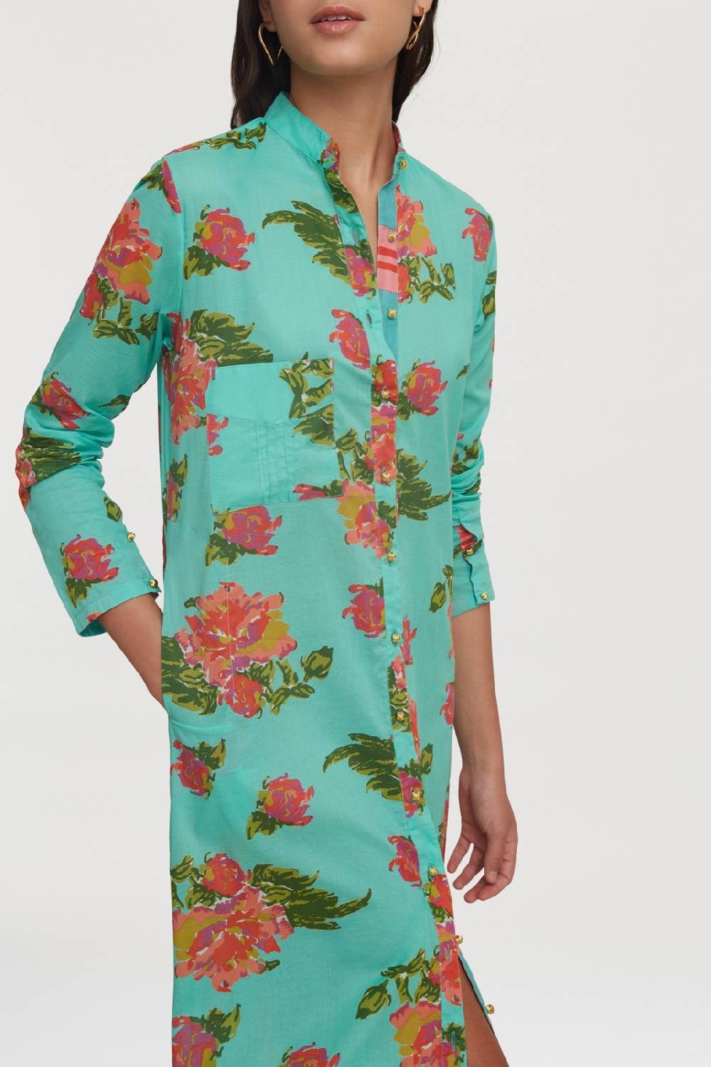 Lisa Corti Kurta Lunga Aperta Azhar Flower Aqua