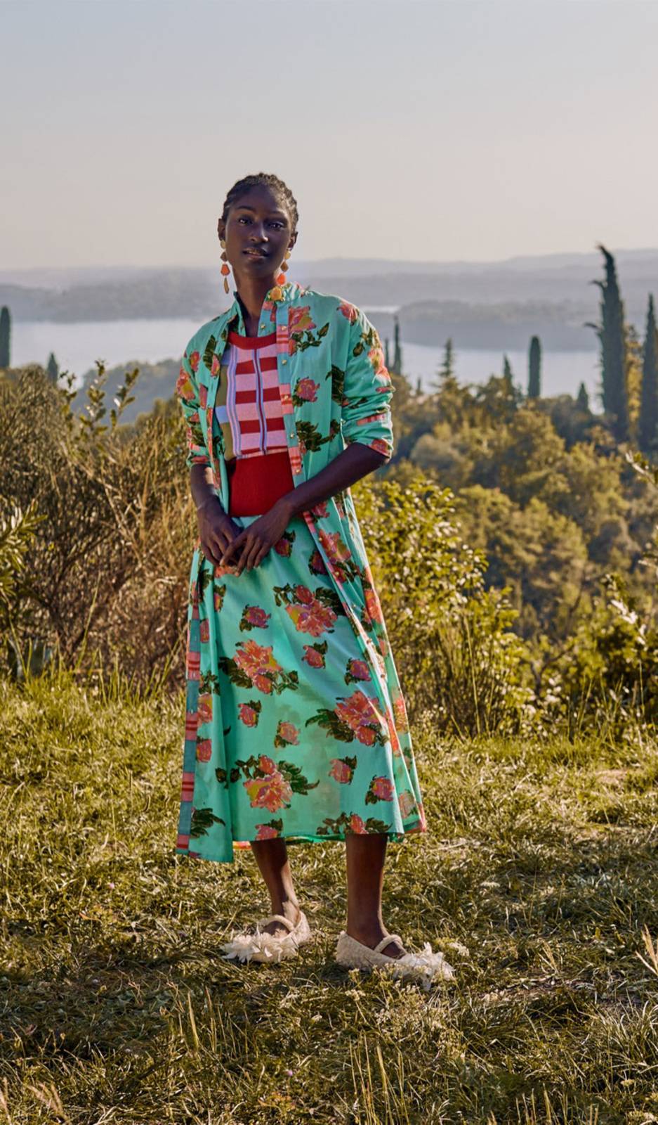 Lisa Corti Kurta Lunga Aperta Azhar Flower Aqua