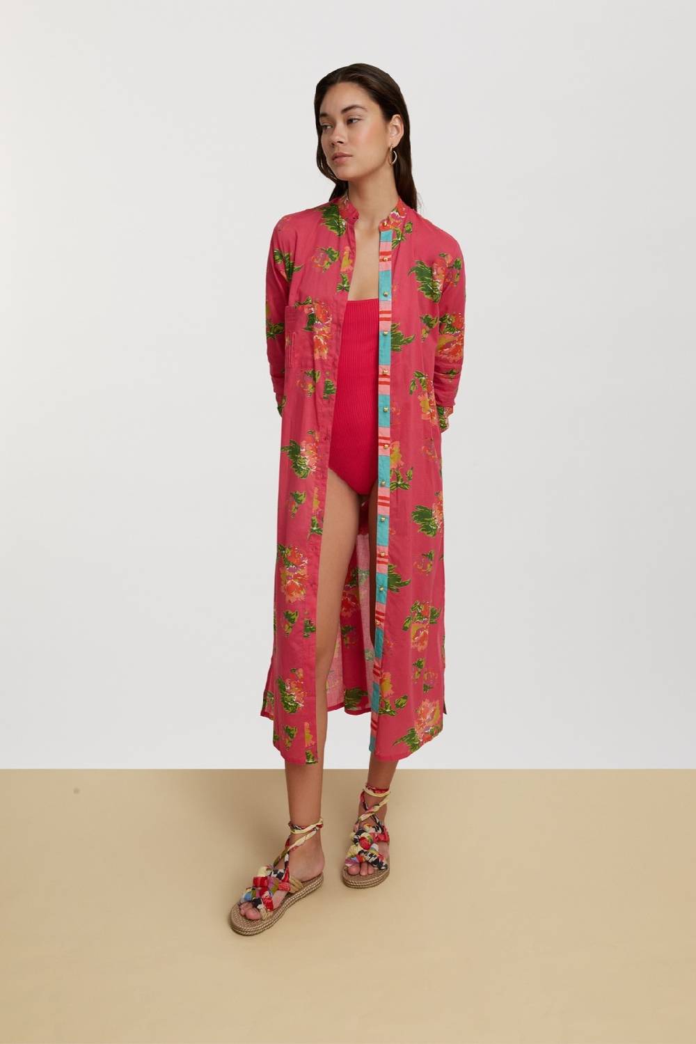Lisa Corti Kurta Lunga Aperta Azhar Flower Fuxia