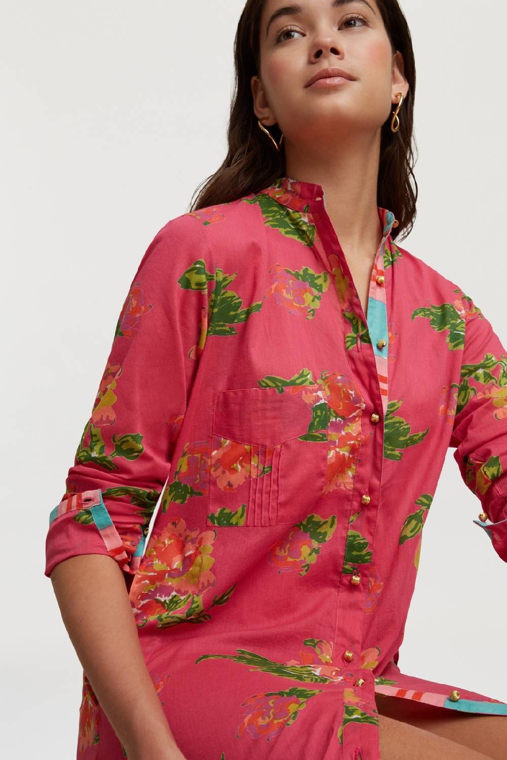 Lisa Corti Kurta Lunga Aperta Azhar Flower Fuxia