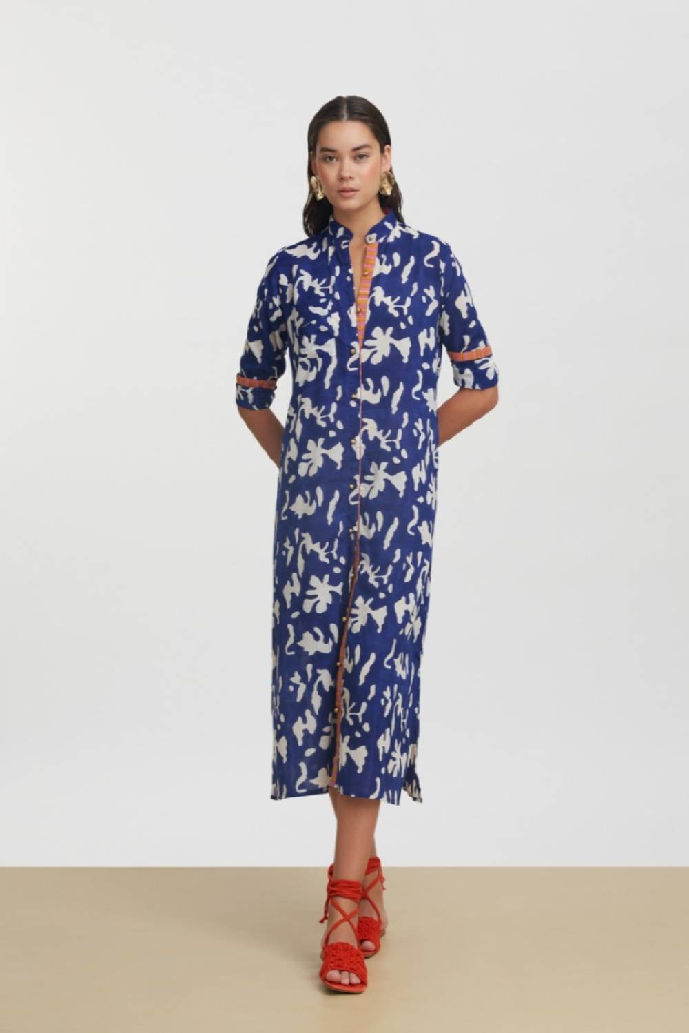 Lisa Corti kurta lunga aperta blue pot royal blue