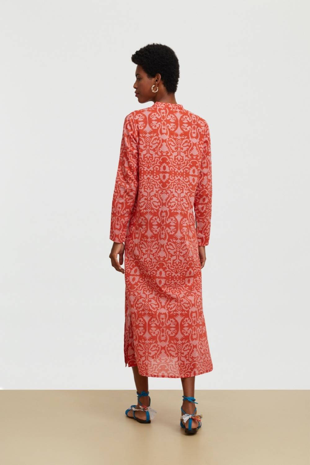 Lisa Corti Kurta Lunga Aperta Damask Design Red