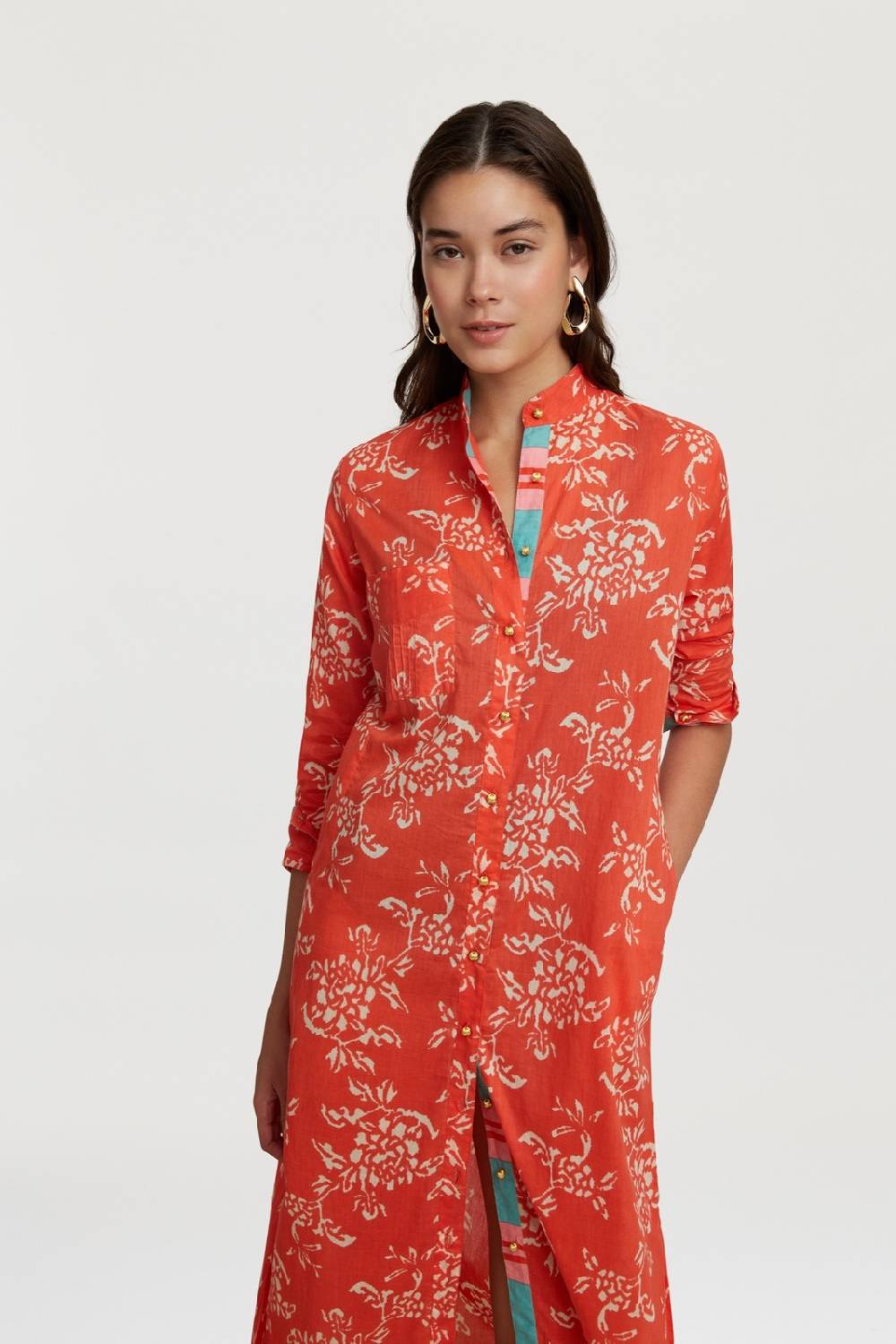 Lisa Corti Kurta Lunga Aperta Kandem Design Coral