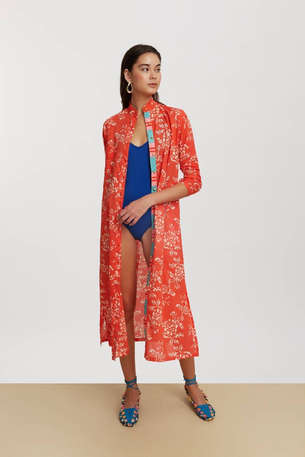 Lisa Corti kurta lunga aperta kandem design coral