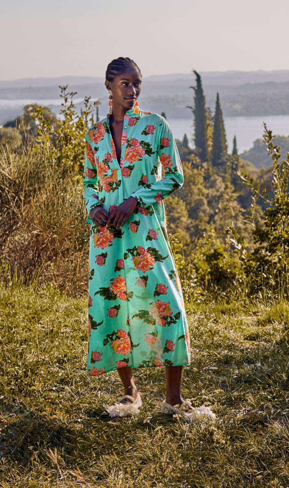 Lisa Corti Kurta Lunga Azhar Flower Aqua