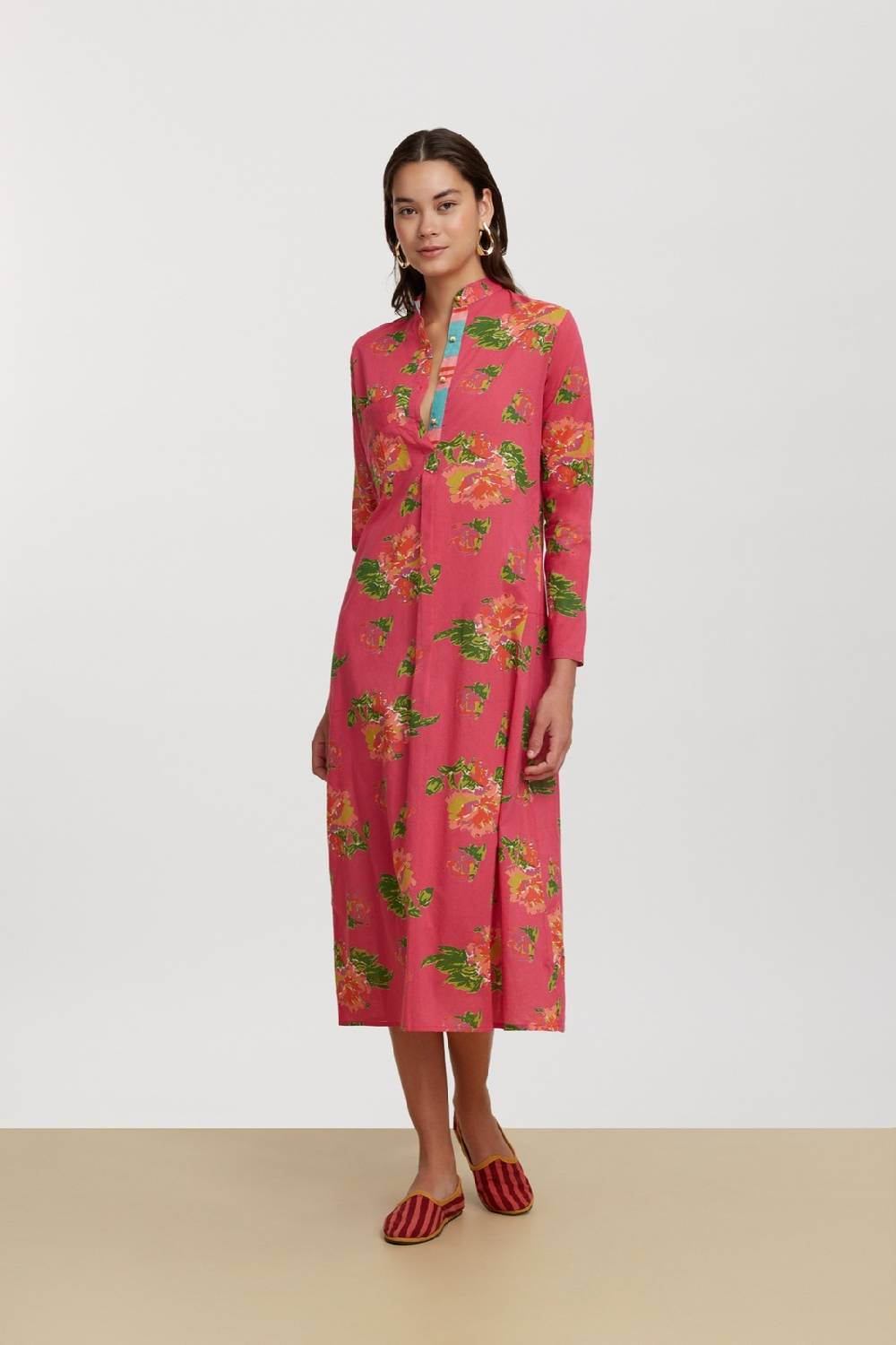 Lisa Corti kurta lunga azhar flower fuxia
