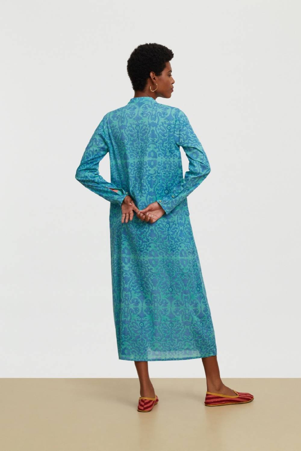 Lisa Corti Kurta Lunga Damask Design Blue