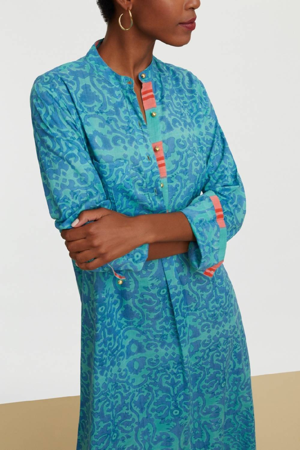 Lisa Corti Kurta Lunga Damask Design Blue