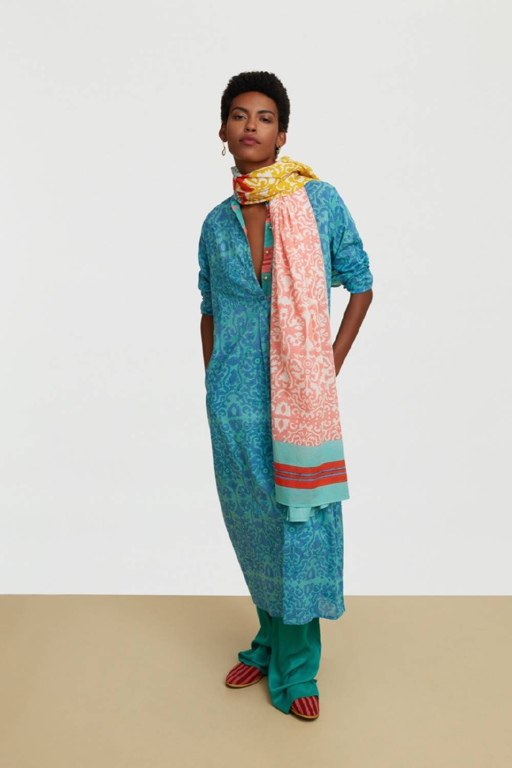 Lisa Corti Kurta Lunga Damask Design Blue