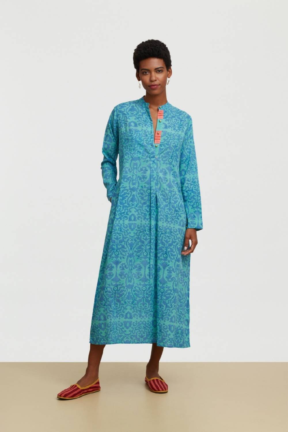 Lisa Corti kurta lunga damask design blue