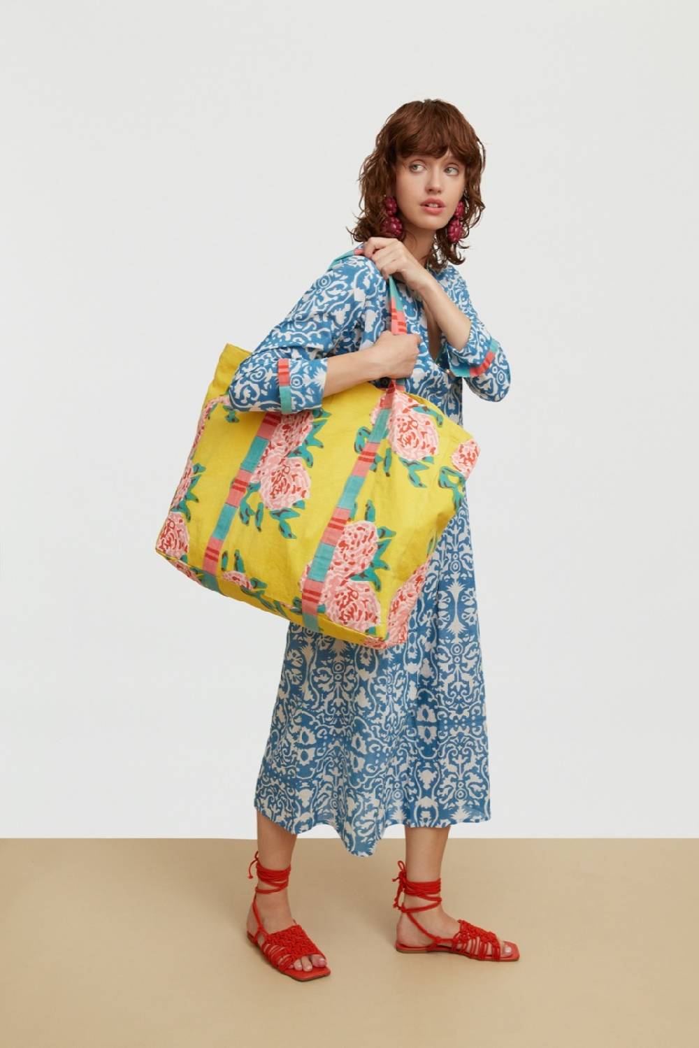 Lisa Corti Kurta Lunga Damask Design White Blue