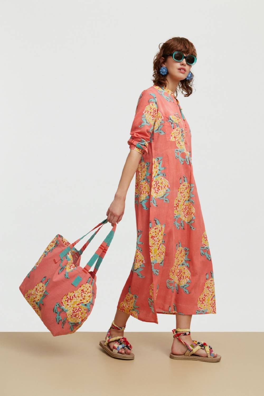 Lisa Corti Kurta Lunga Leopard Flower Old Pink