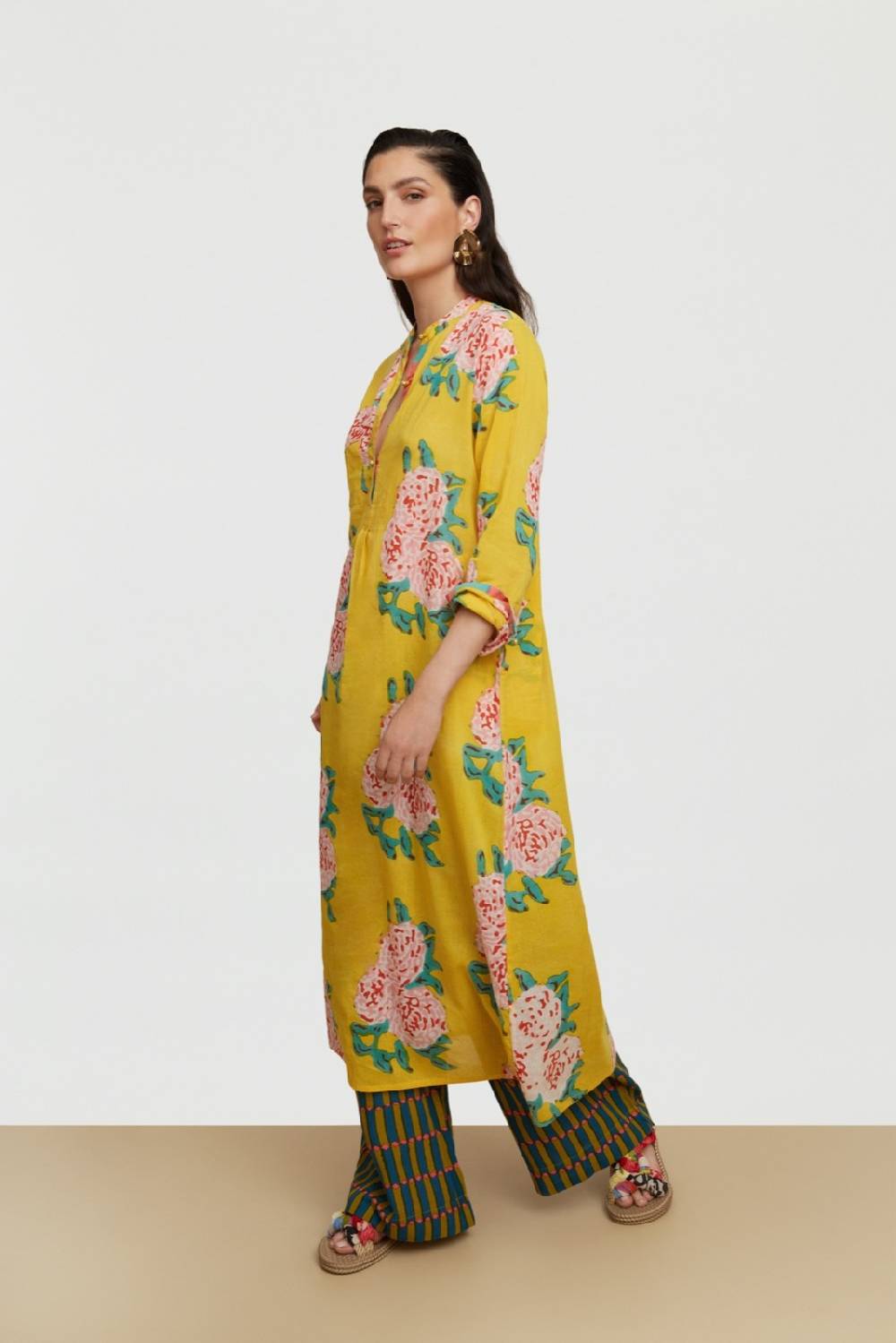Lisa Corti Kurta Lunga Leopard Flower Yellow