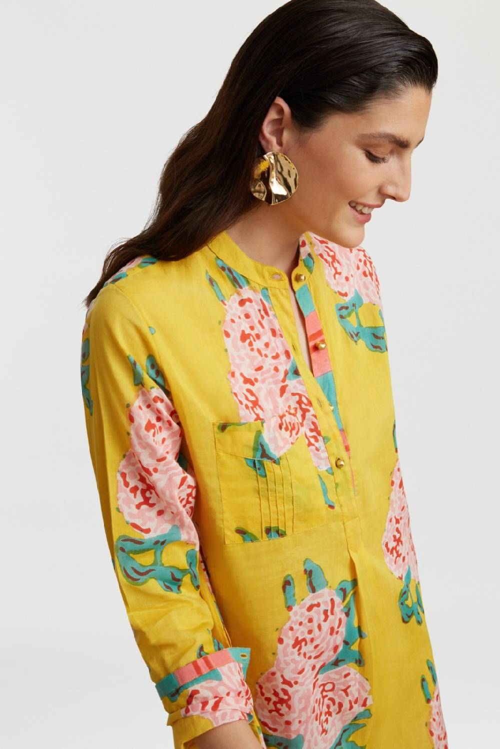 Lisa Corti Kurta Lunga Leopard Flower Yellow