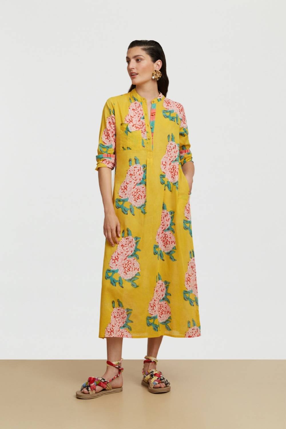 Lisa Corti kurta lunga leopard flower yellow