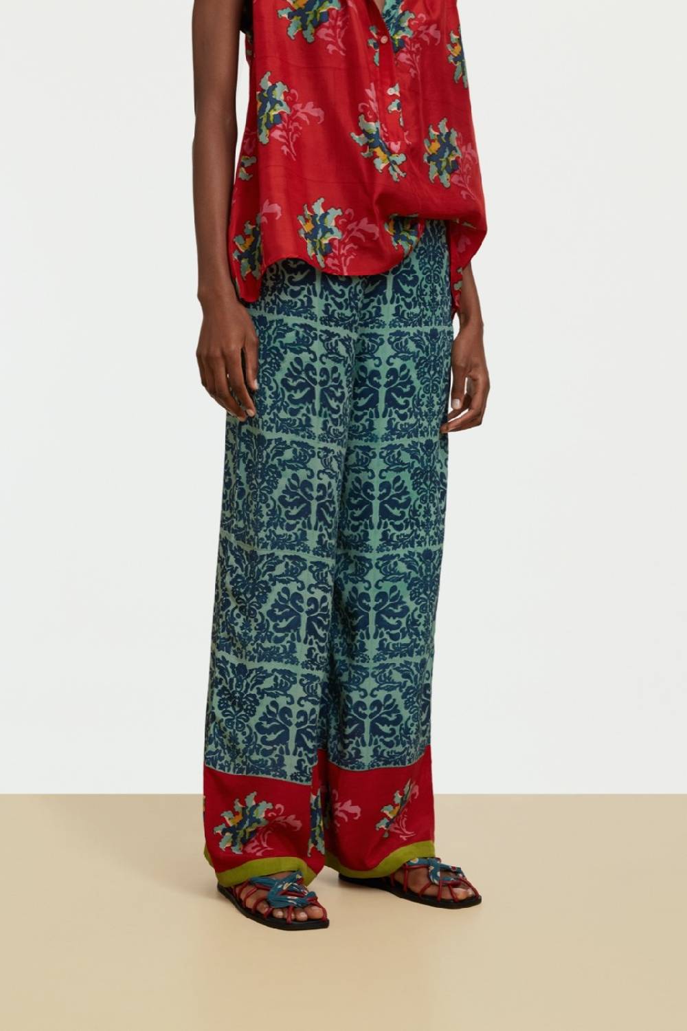 Lisa Corti pantalone burma tangeri flower coral