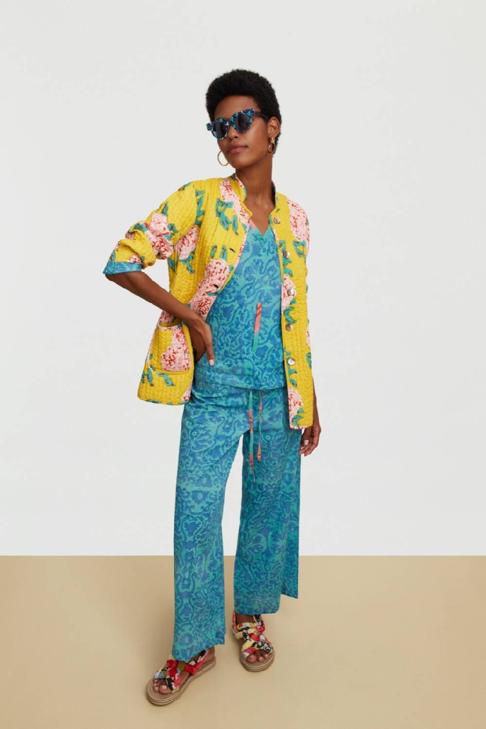 Lisa Corti Pantalone Cabana Damask Design Blue