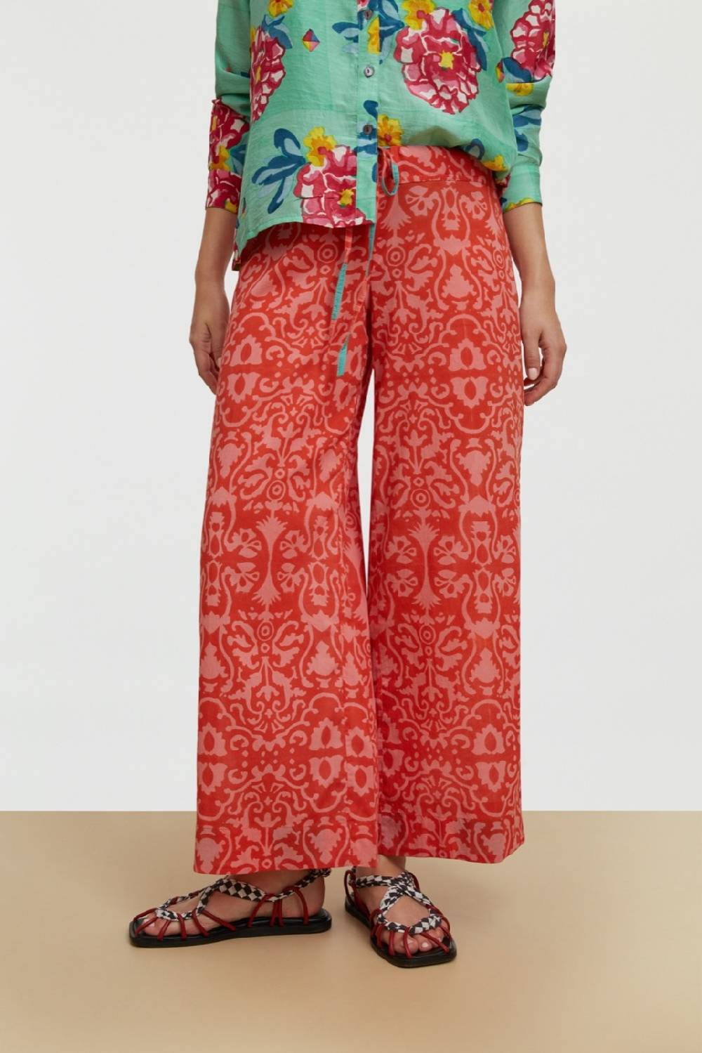 Lisa Corti pantalone cabana damask design red