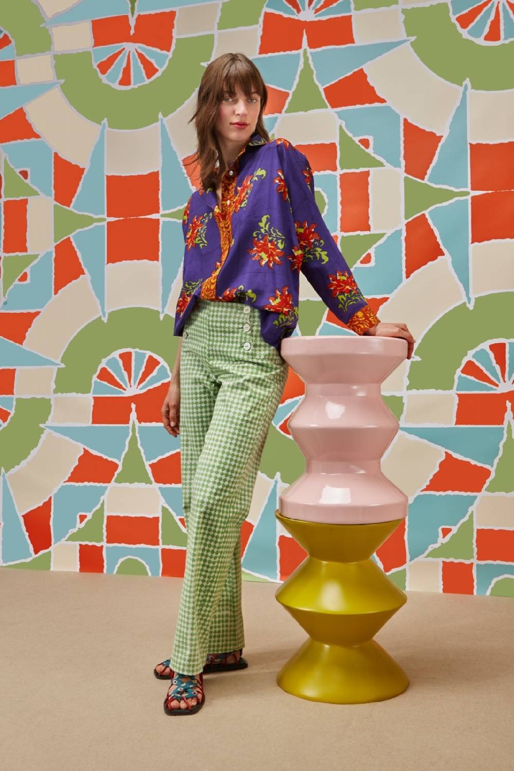 Lisa Corti Pantalone Marinara Diamond Check Mint