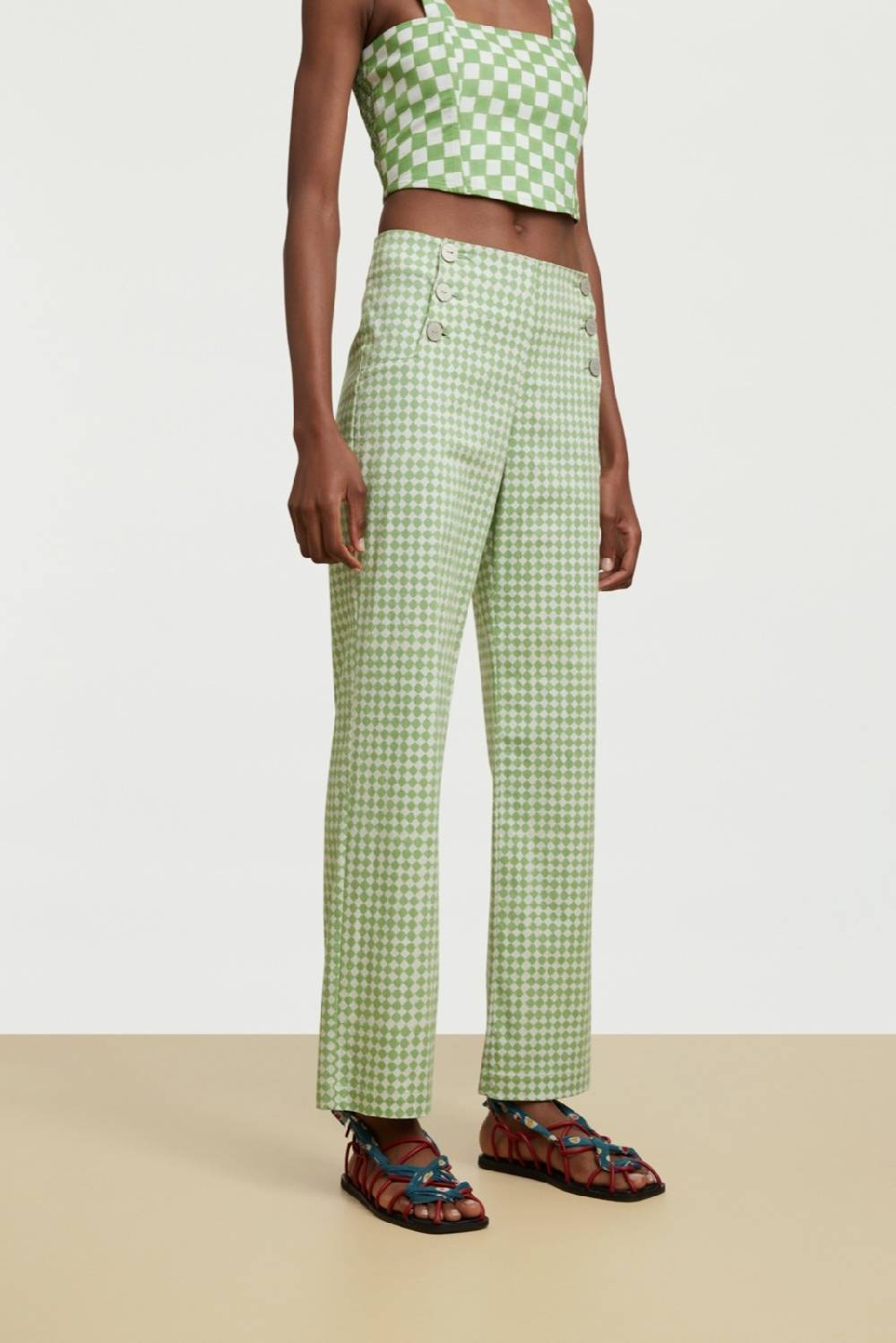 Lisa Corti pantalone marinara diamond check mint
