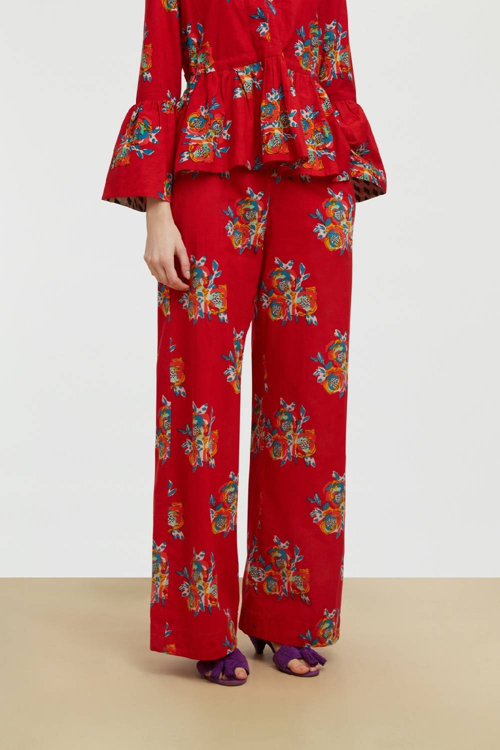 Lisa Corti Pantalone Myanmar Cubist Rose Red