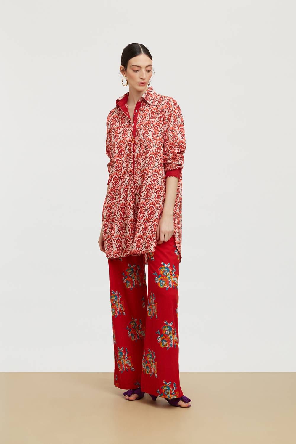 Lisa Corti Pantalone Myanmar Cubist Rose Red