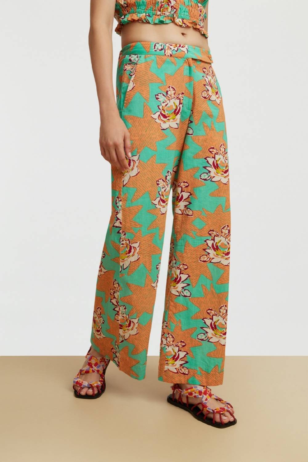 Lisa Corti Pantalone Myanmar Star Flower Aqua