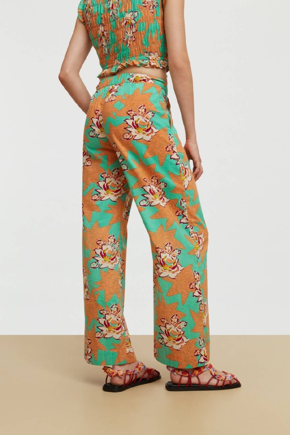 Lisa Corti Pantalone Myanmar Star Flower Aqua