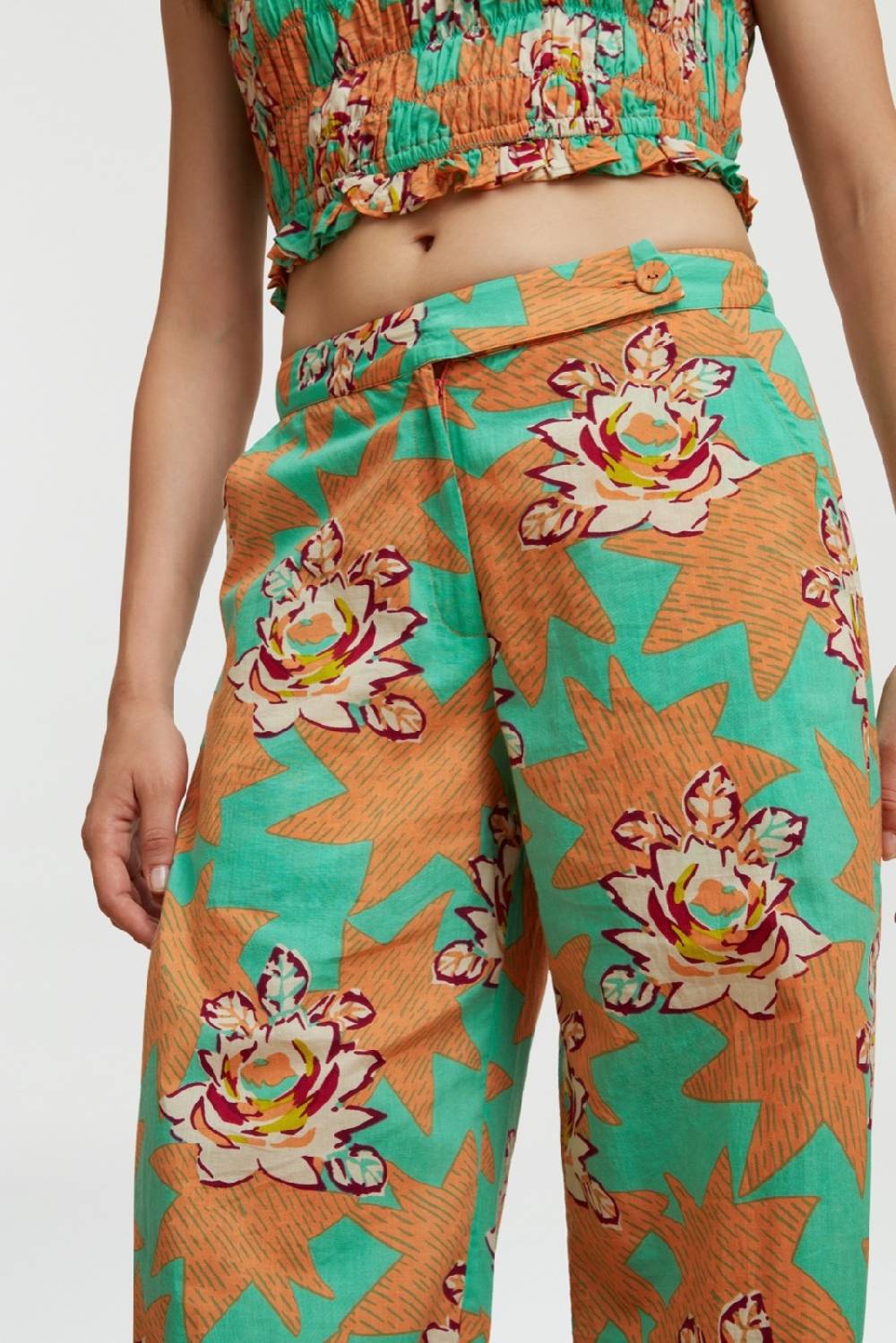 Lisa Corti Pantalone Myanmar Star Flower Aqua