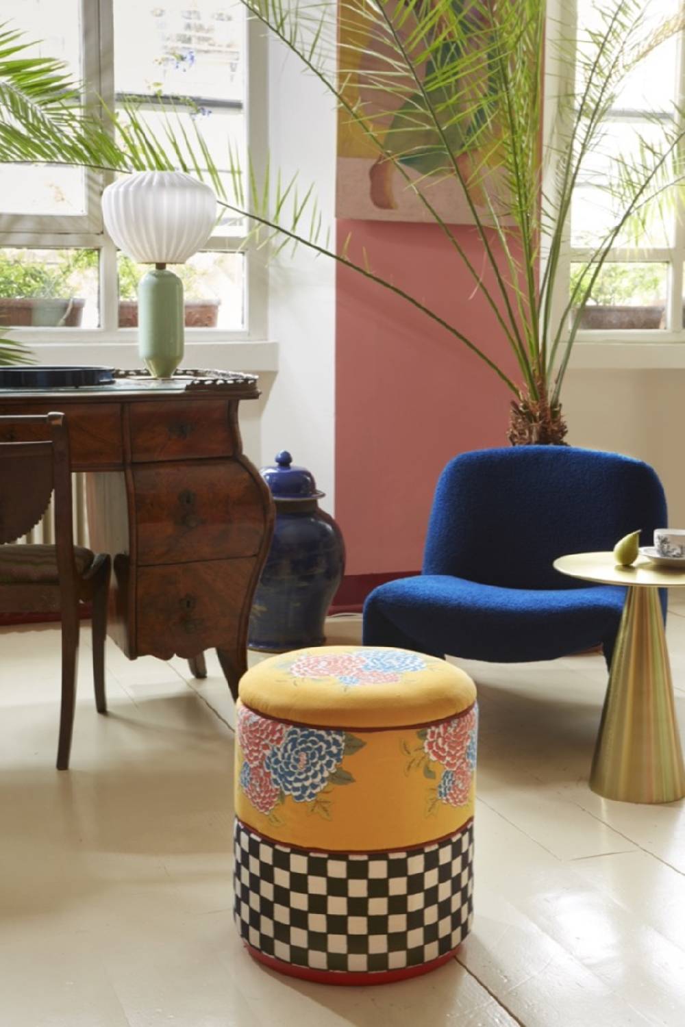 Lisa Corti Pouf Corolla Gold Big Check Black White