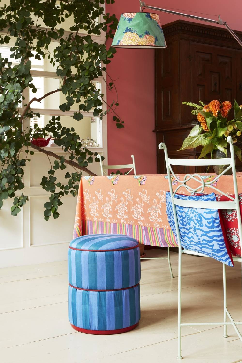 Lisa Corti Pouf Stripes Ferozi Sugar